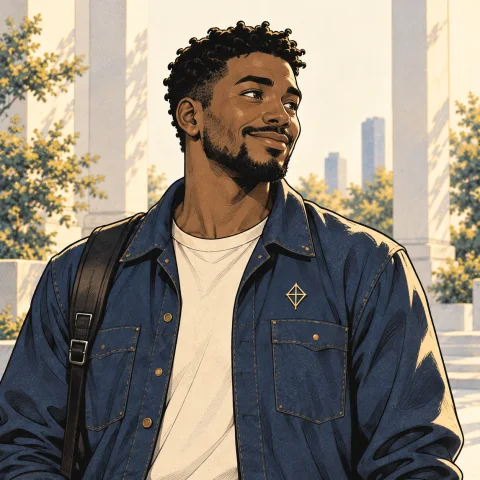 Malik Reed, wearing a navy jacket and a gold kite pin.